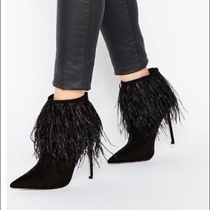 Heeled Suede Booties with feather Detail